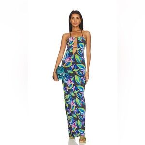 NWT Camila Coelho x Revolve Maren Maxi Dress in Blue Petal Tropical Print M